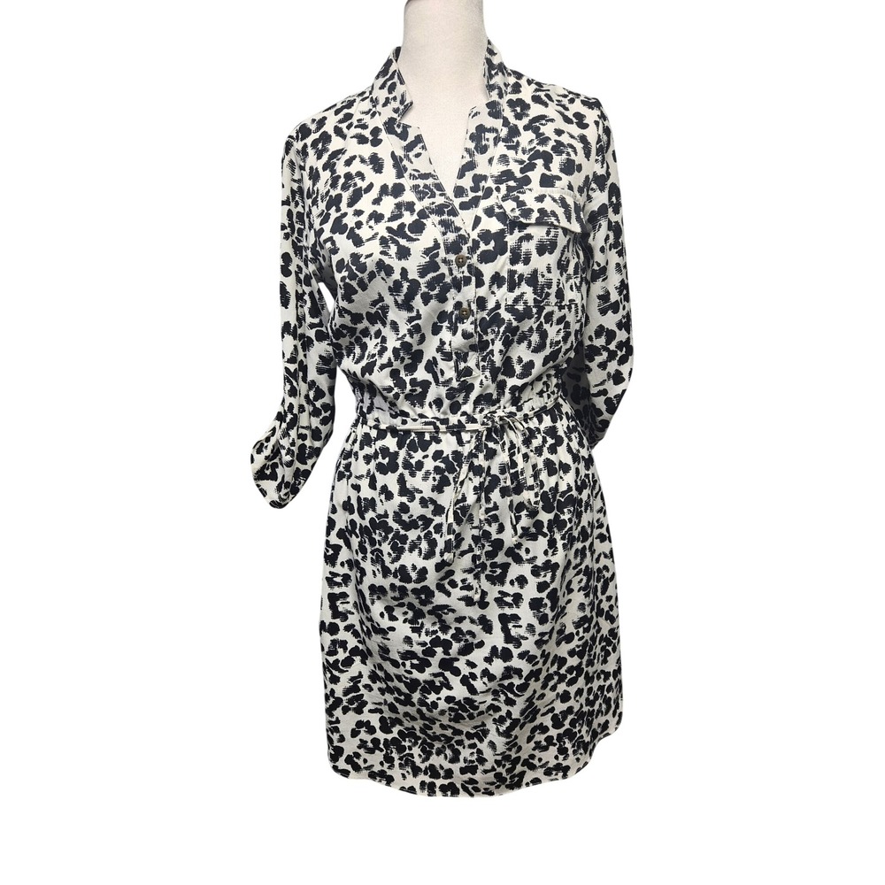 Merona Womens Black Wh Abstract Animal Print Roll Tab Shirt Dress XS VN3681882